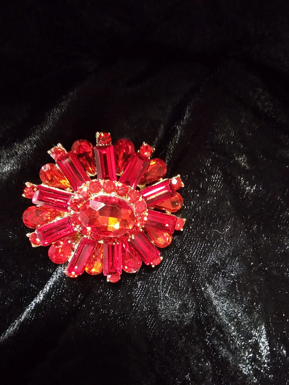 Red Crystal Floral Statement Brooch - Unbranded